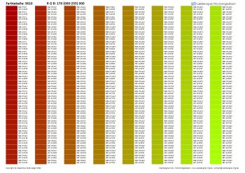 RGB / HEX Farbtafel / Farbtabelle 3610