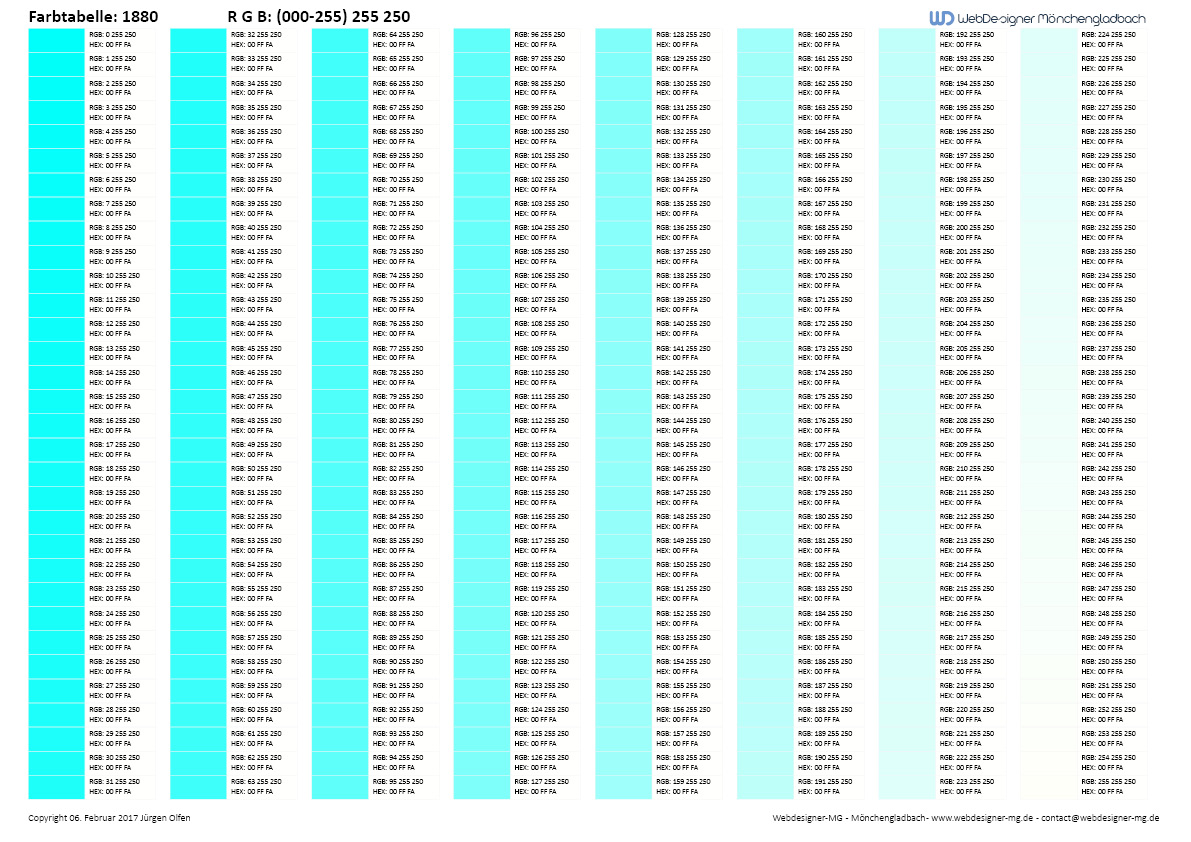 RGB Farbtabelle / RGB Farbtabelle mit Hex Code 1880