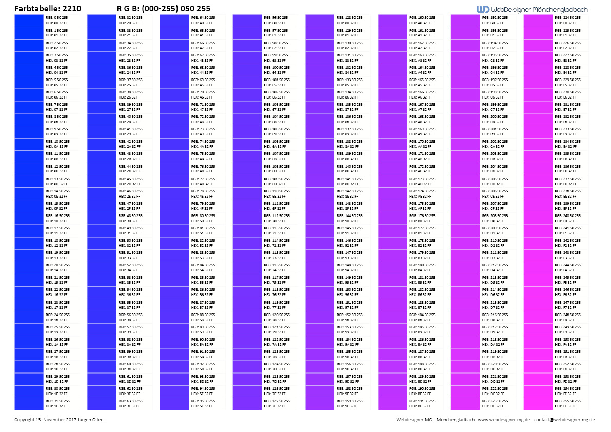 RGB Farbtabellen Farbschema 0090 Webdesigner Mönchengladabch
